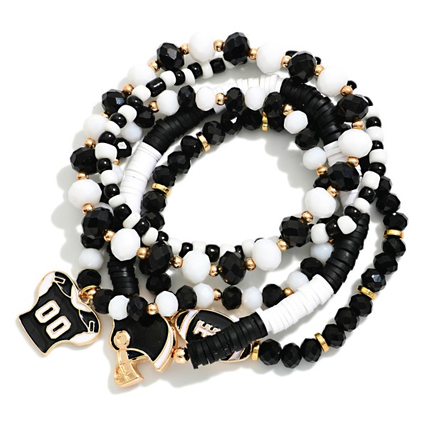 Set Of Five Game Day Beaded Stretch Bracelets Featuring Enamel Football Details 

- Approximately 3" D