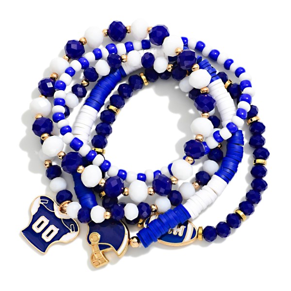 Set Of Five Game Day Beaded Stretch Bracelets Featuring Enamel Football Details 

- Approximately 3" D