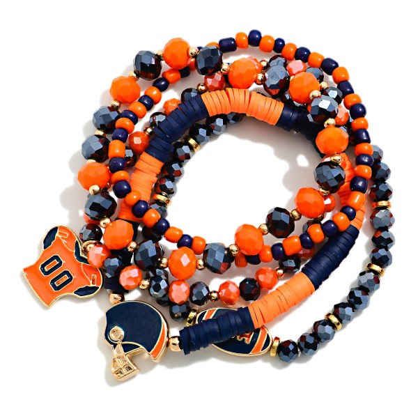 Set Of Five Game Day Beaded Stretch Bracelets Featuring Enamel Football Details 

- Approximately 3" D