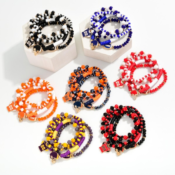 Set Of Five Game Day Beaded Stretch Bracelets Featuring Enamel Football Details 

- Approximately 3" D
