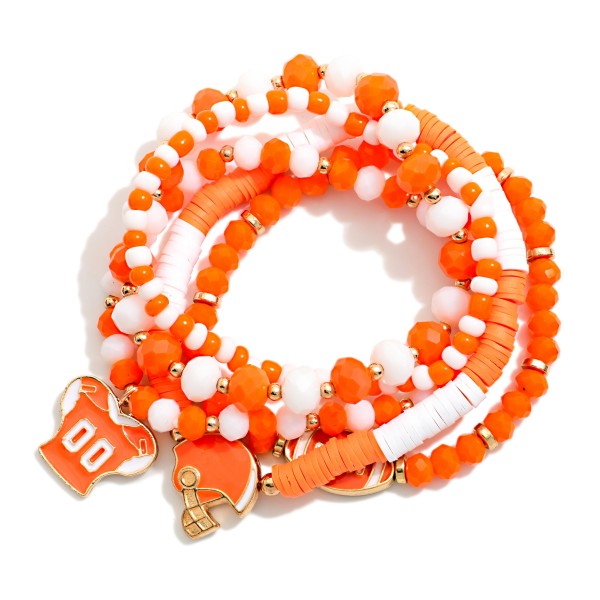 Set Of Five Game Day Beaded Stretch Bracelets Featuring Enamel Football Details 

- Approximately 3" D