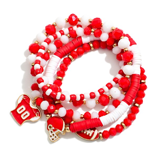 Set Of Five Game Day Beaded Stretch Bracelets Featuring Enamel Football Details 

- Approximately 3" D