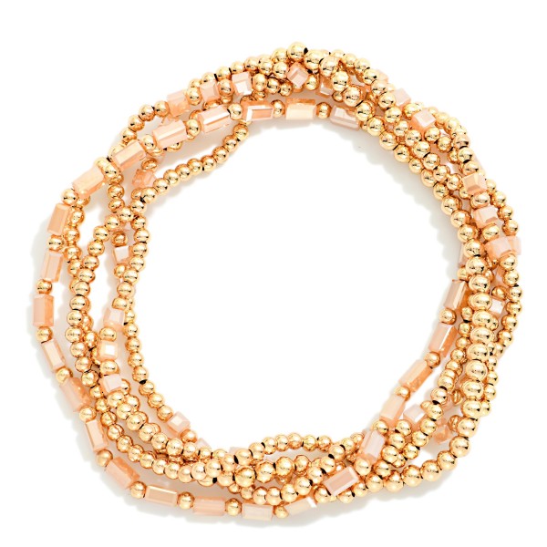 Set Of 5 Metal Tone Petite Bead & Cylinder Bead Beaded Stretch Bracelets

- Approximately 2.5" D 