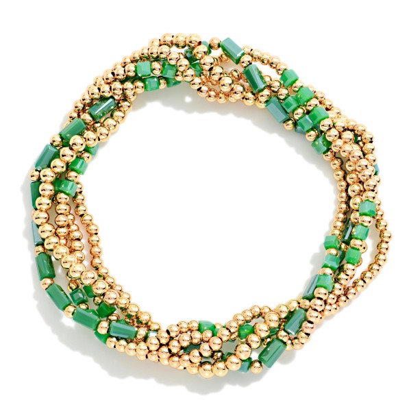 Set Of 5 Metal Tone Petite Bead & Cylinder Bead Beaded Stretch Bracelets

- Approximately 2.5" D 