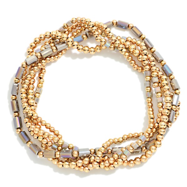 Set Of 5 Metal Tone Petite Bead & Cylinder Bead Beaded Stretch Bracelets

- Approximately 2.5" D 