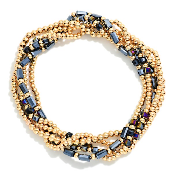 Set Of 5 Metal Tone Petite Bead & Cylinder Bead Beaded Stretch Bracelets

- Approximately 2.5" D 