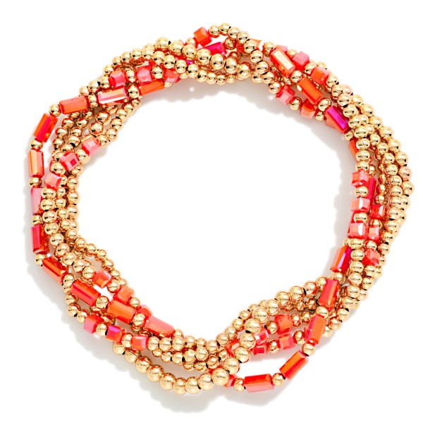 Set Of 5 Metal Tone Petite Bead & Cylinder Bead Beaded Stretch Bracelets

- Approximately 2.5" D 