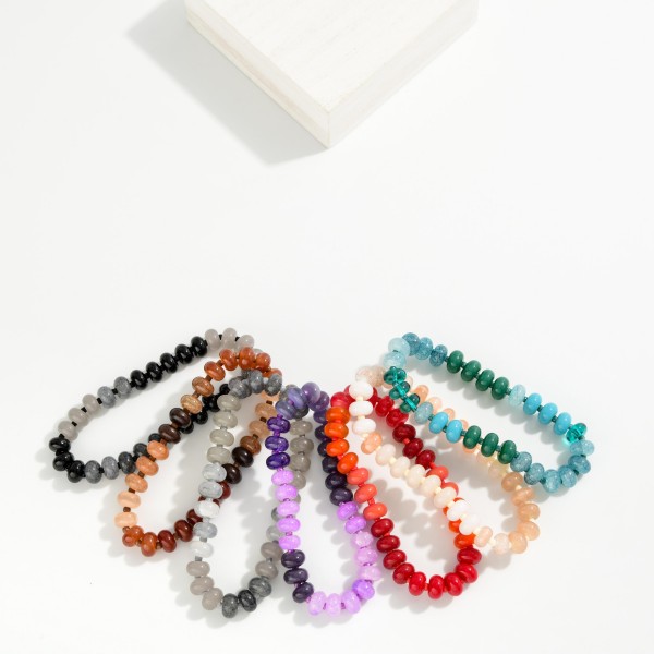 Acetate Stone Bead Beaded Stretch Bracelet 

- Approximately 2.5" D
