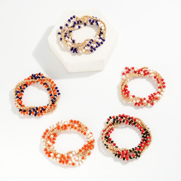 Set Of 5 Game Day Beaded Stretch Bracelets 

- Approximately 2.5" D