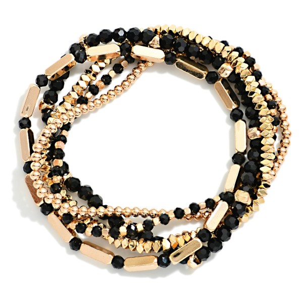 Set Of 5 Beaded Stretch Bracelets Featuring Metal Tones & Faceted Beads

- Approximately 2.5" D 