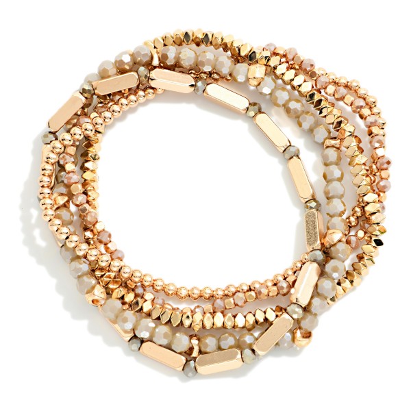 Set Of 5 Beaded Stretch Bracelets Featuring Metal Tones & Faceted Beads

- Approximately 2.5" D 
