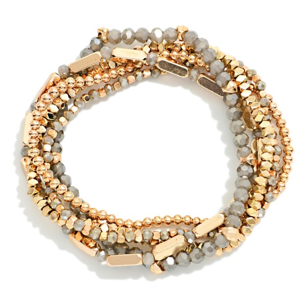 Set Of 5 Beaded Stretch Bracelets Featuring Metal Tones & Faceted Beads

- Approximately 2.5" D 