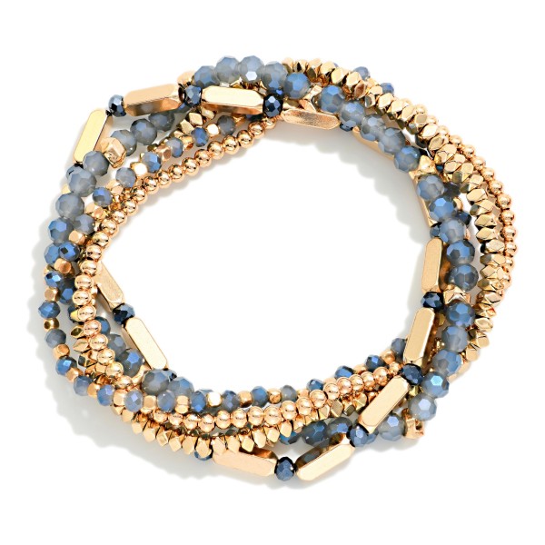 Set Of 5 Beaded Stretch Bracelets Featuring Metal Tones & Faceted Beads

- Approximately 2.5" D 