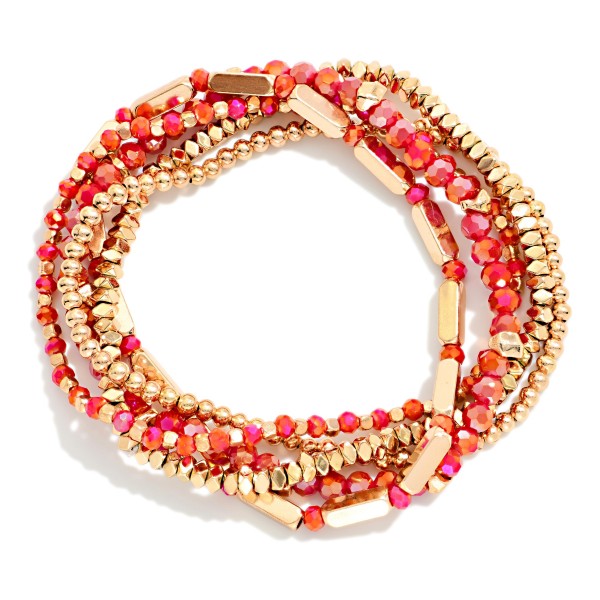 Set Of 5 Beaded Stretch Bracelets Featuring Metal Tones & Faceted Beads

- Approximately 2.5" D 