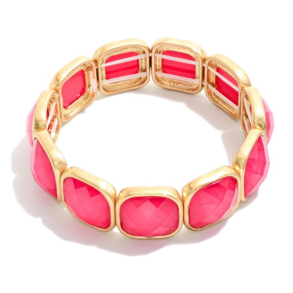 Faceted Acetate & Metal Tone Cube Stretch Bracelet 

- Approximately 2.5" D