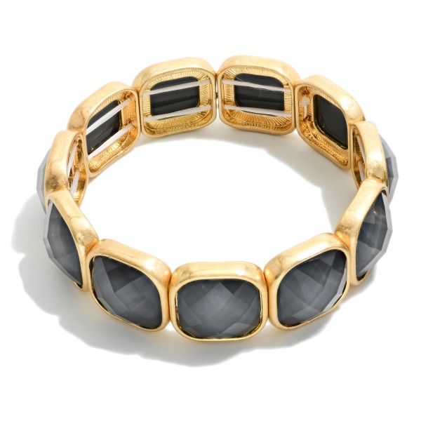 Faceted Acetate & Metal Tone Cube Stretch Bracelet 

- Approximately 2.5" D