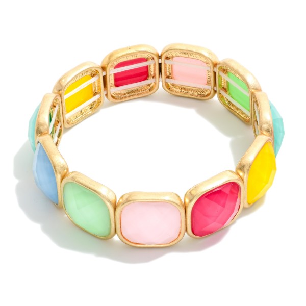 Faceted Acetate & Metal Tone Cube Stretch Bracelet 

- Approximately 2.5" D