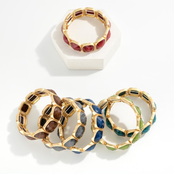 Faceted Acetate & Metal Tone Cube Stretch Bracelet 

- Approximately 2.5" D