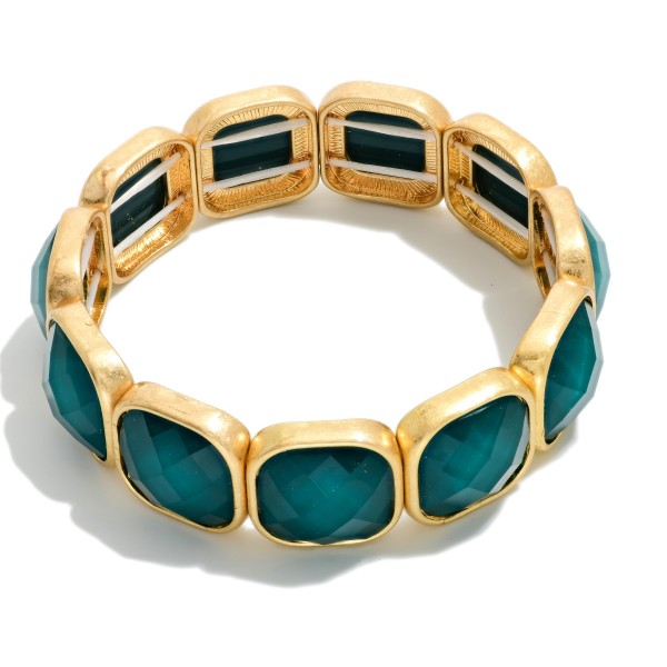 Faceted Acetate & Metal Tone Cube Stretch Bracelet 

- Approximately 2.5" D