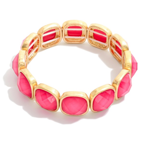 Faceted Acetate & Metal Tone Cube Stretch Bracelet 

- Approximately 2.5" D