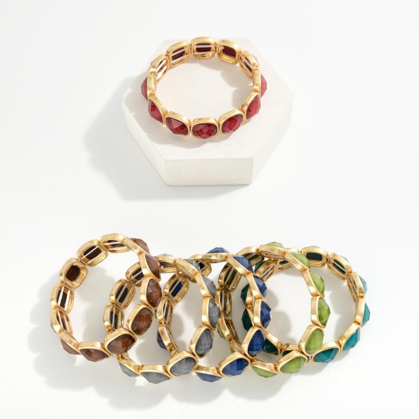 Faceted Acetate & Metal Tone Cube Stretch Bracelet 

- Approximately 2.5" D