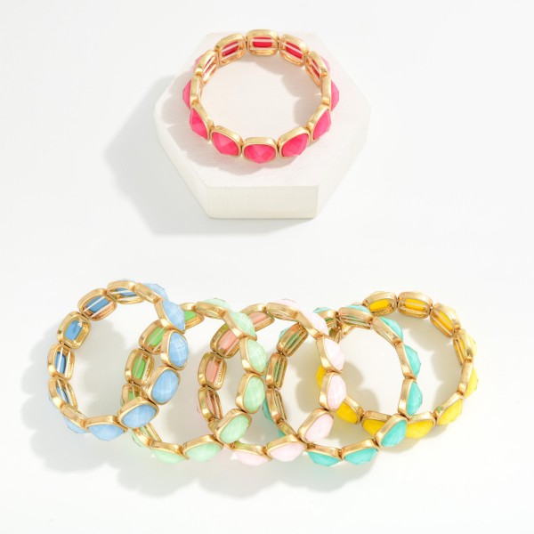 Faceted Acetate & Metal Tone Cube Stretch Bracelet 

- Approximately 2.5" D