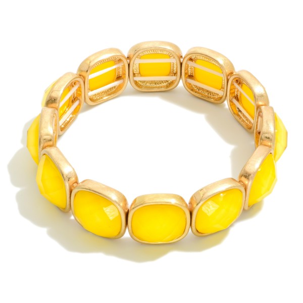 Faceted Acetate & Metal Tone Cube Stretch Bracelet 

- Approximately 2.5" D