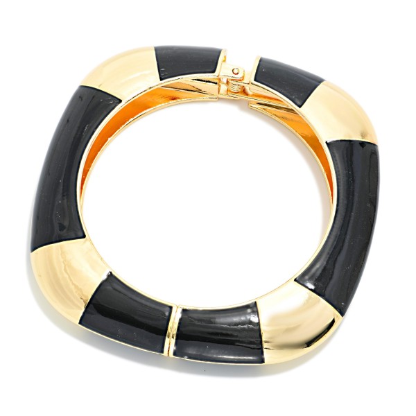 Metal Tone & Enamel Round Square Hinged Bangle Bracelet

- Approximately 2.5" D