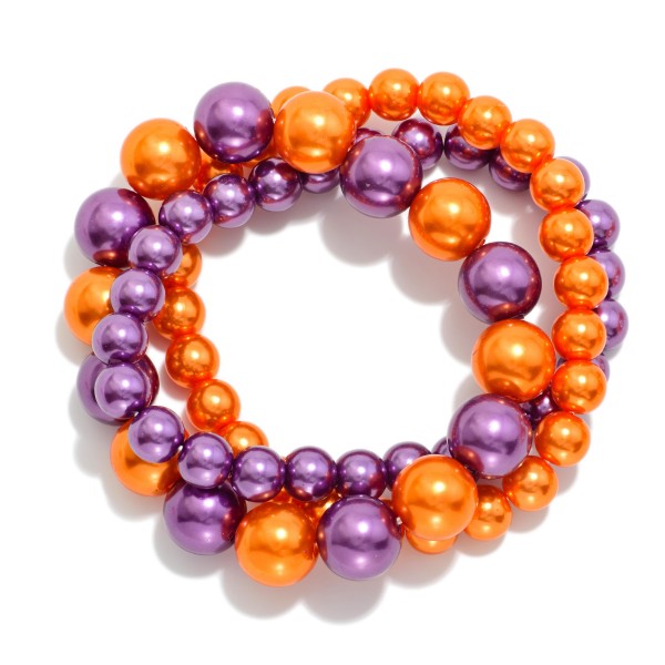 Set Of Three Metallic Game Day Beaded Stretch Bracelets 

- Approximately 2.5" D