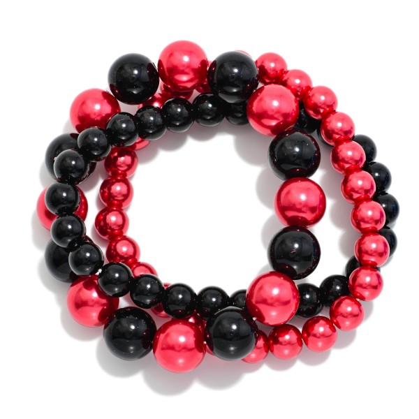 Set Of Three Metallic Game Day Beaded Stretch Bracelets 

- Approximately 2.5" D
