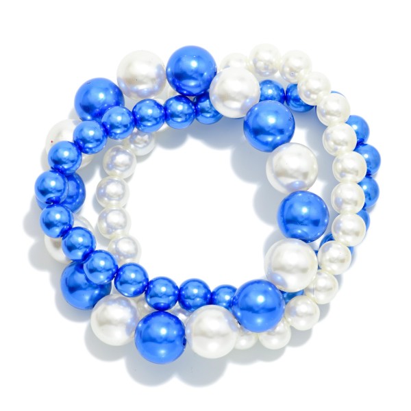 Set Of Three Metallic Game Day Beaded Stretch Bracelets 

- Approximately 2.5" D