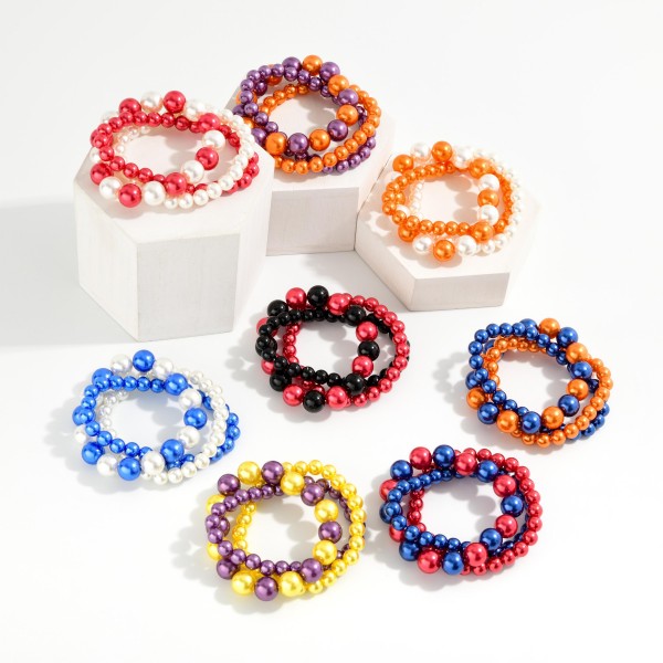 Set Of Three Metallic Game Day Beaded Stretch Bracelets 

- Approximately 2.5" D