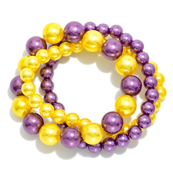 Set Of Three Metallic Game Day Beaded Stretch Bracelets 

- Approximately 2.5" D