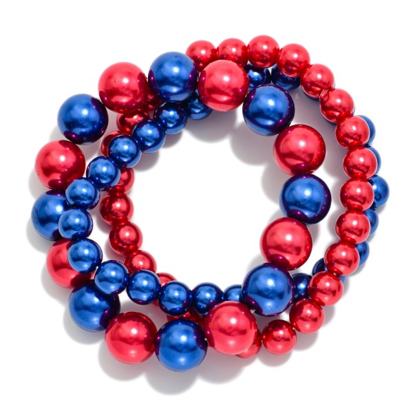 Set Of Three Metallic Game Day Beaded Stretch Bracelets 

- Approximately 2.5" D