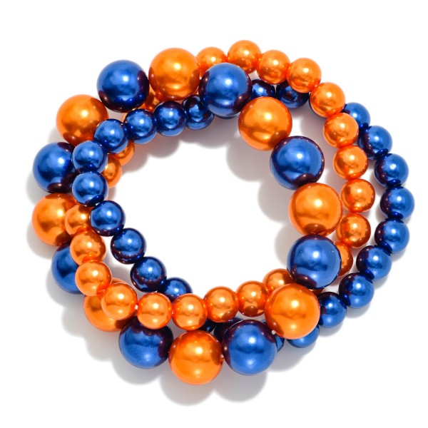 Set Of Three Metallic Game Day Beaded Stretch Bracelets 

- Approximately 2.5" D