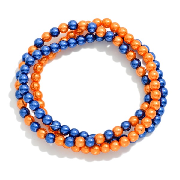 Set Of Three Metallic Game Day Bead Beaded Stretch Bracelets

- Approximately 2.5"D
