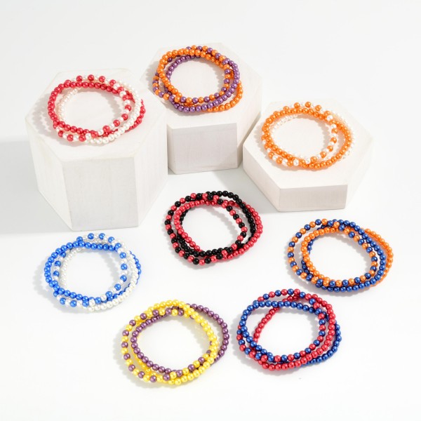 Set Of Three Metallic Game Day Bead Beaded Stretch Bracelets

- Approximately 2.5"D