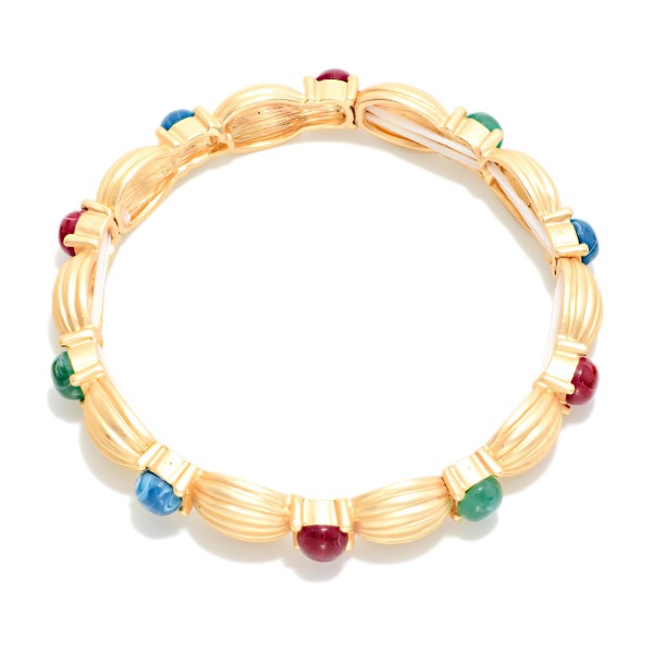 Ribbed Bangle Bracelet Featuring Acetate Dome Details 

- Approximately 2.5" D