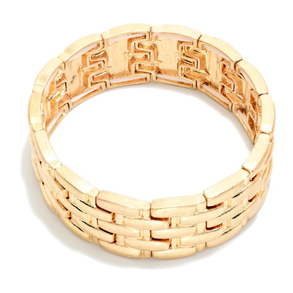 Metal Tone Watch Link Stretch Bangle Bracelet 

- Approximately 3.5" D 