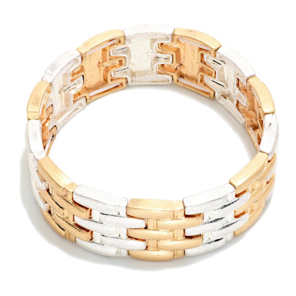 Metal Tone Watch Link Stretch Bangle Bracelet 

- Approximately 3.5" D 