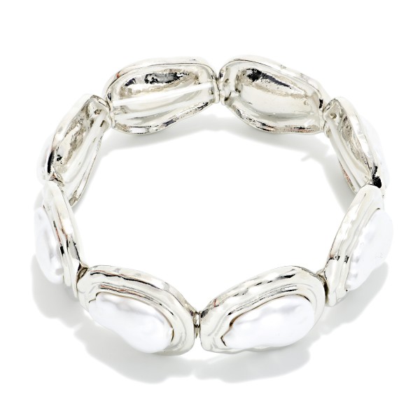 Baroque Pearl & Metal Tone Beaded Stretch Bracelet 

- Approximately 2.5" D