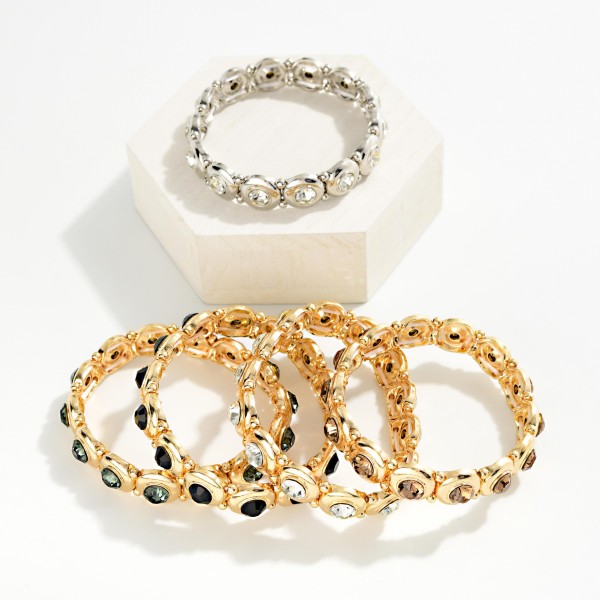 Metal Tone & Rhinestone Bangle Stretch Bracelet 

- Approximately 2.5" D