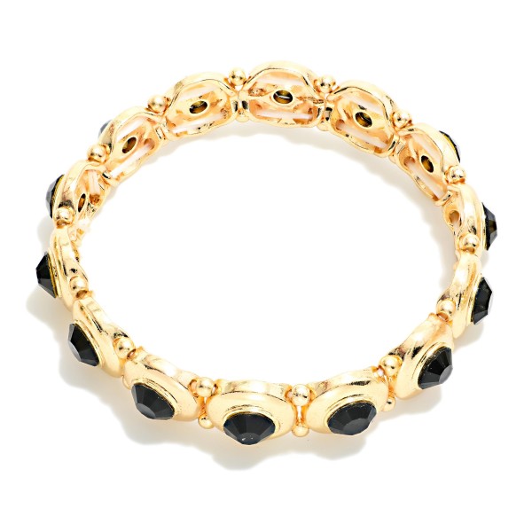 Metal Tone & Rhinestone Bangle Stretch Bracelet 

- Approximately 2.5" D