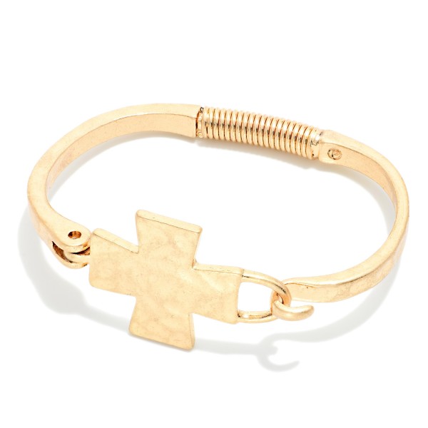 Hammered Metal Hinged PLus Cross Bangle Bracelet 

- Approximately 2.75" D