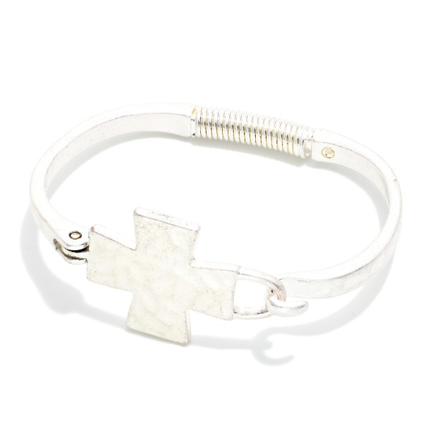 Hammered Metal Hinged PLus Cross Bangle Bracelet 

- Approximately 2.75" D
