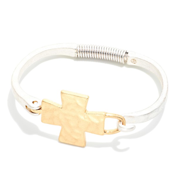 Hammered Metal Hinged PLus Cross Bangle Bracelet 

- Approximately 2.75" D