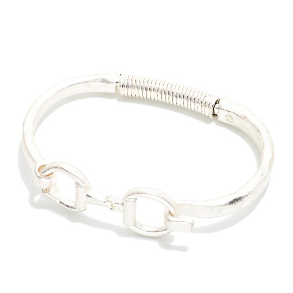 Hammered Metal Hinged Horsebit Bangle Bracelet 

- Approximately 2.75" D