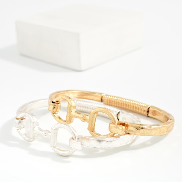 Hammered Metal Hinged Horsebit Bangle Bracelet 

- Approximately 2.75" D