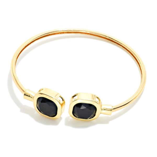 Metal Tone Cuff Bracelet Featuring Glass Crystal Edges 

- Approximately 2.5" D
