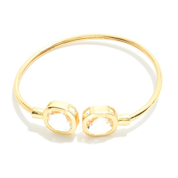 Metal Tone Cuff Bracelet Featuring Glass Crystal Edges 

- Approximately 2.5" D